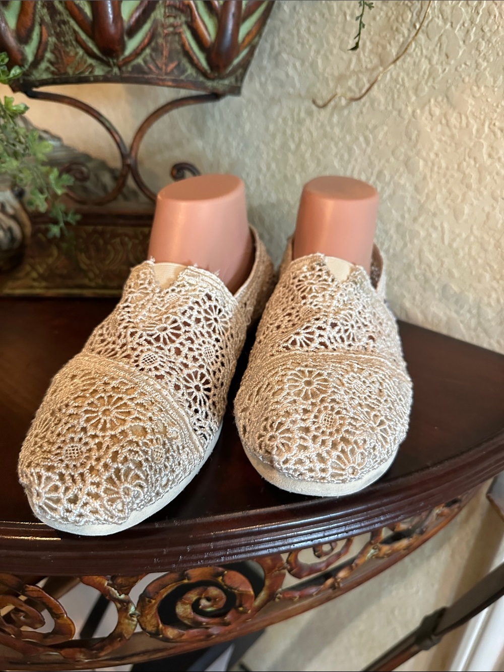 Toms Cream Crochet Slip-On Flats